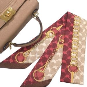 Fashion Heart Chain Print Twilly Scarf | Luxury Silk Bag Accessory